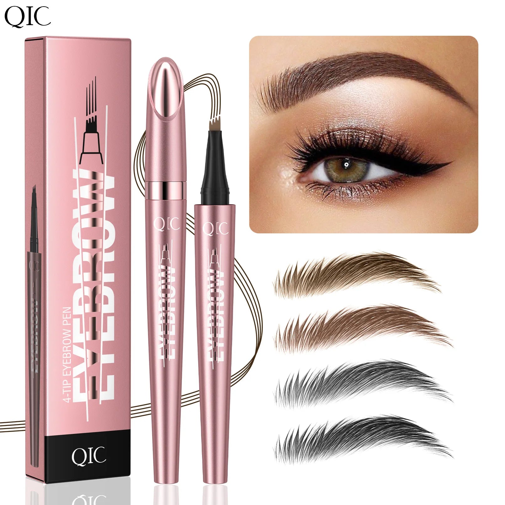 Crayon à Sourcils Magique 4 Fourchettes – Microblading 3D, Imperméable & Couleur Naturelle