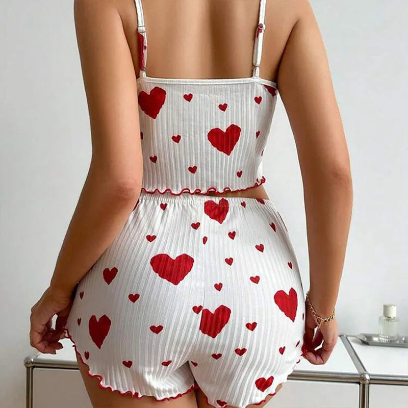 Ensemble de Pyjamas d’Amour pour Femmes – Vêtements de Nuit Courts 2 Pièces, Doux et Respirant