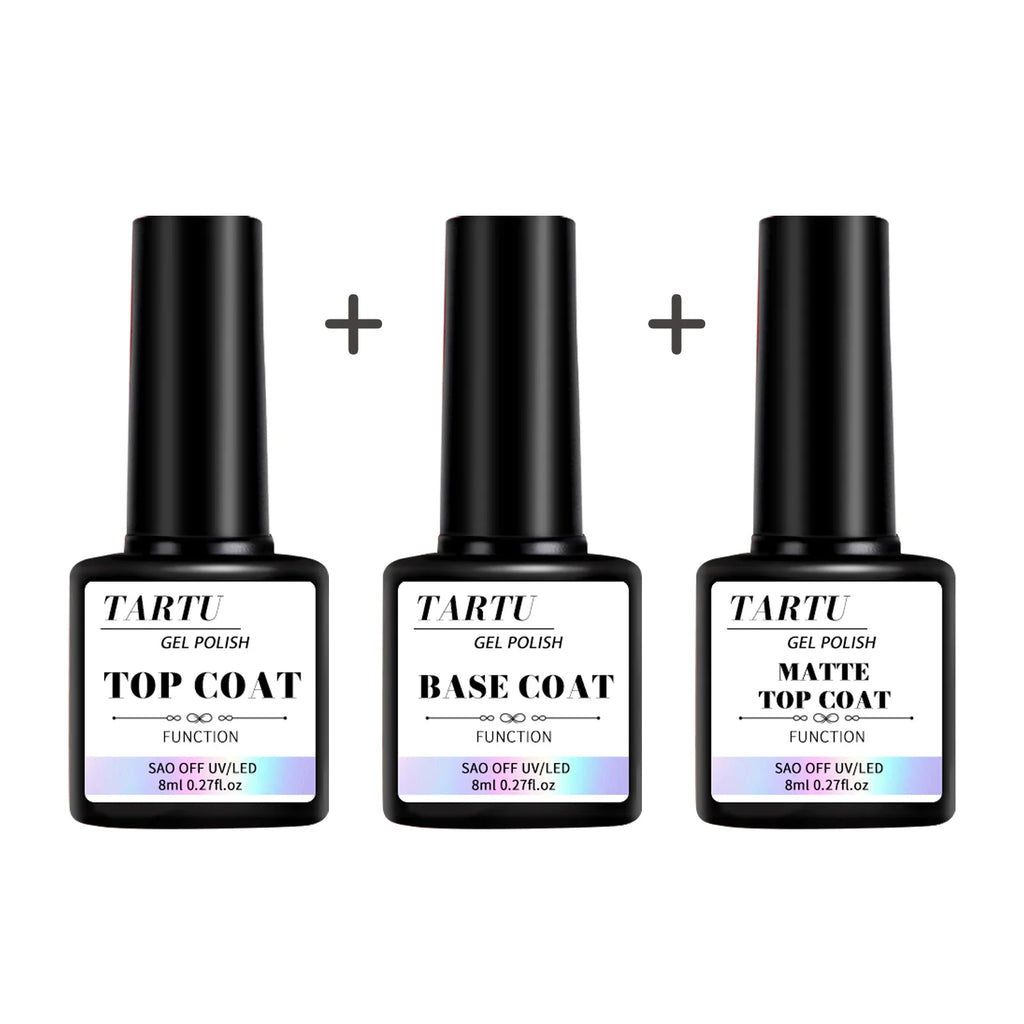 Ensemble de Gel Nail Art 8 ml – Gel de Base, Gel de Finition et Gel de Finition Mate pour Ongles