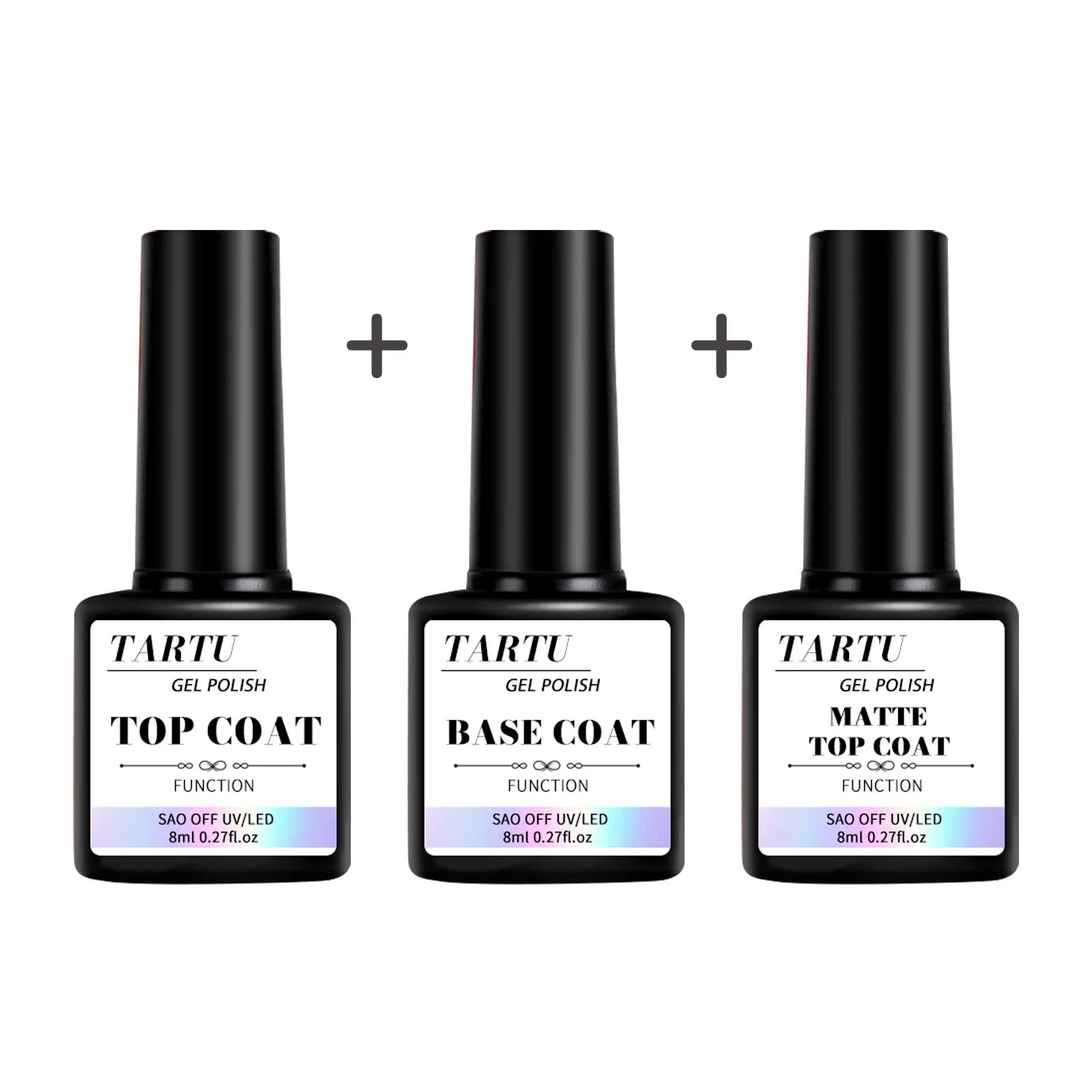 Ensemble de Gel Nail Art 8 ml – Gel de Base, Gel de Finition et Gel de Finition Mate pour Ongles