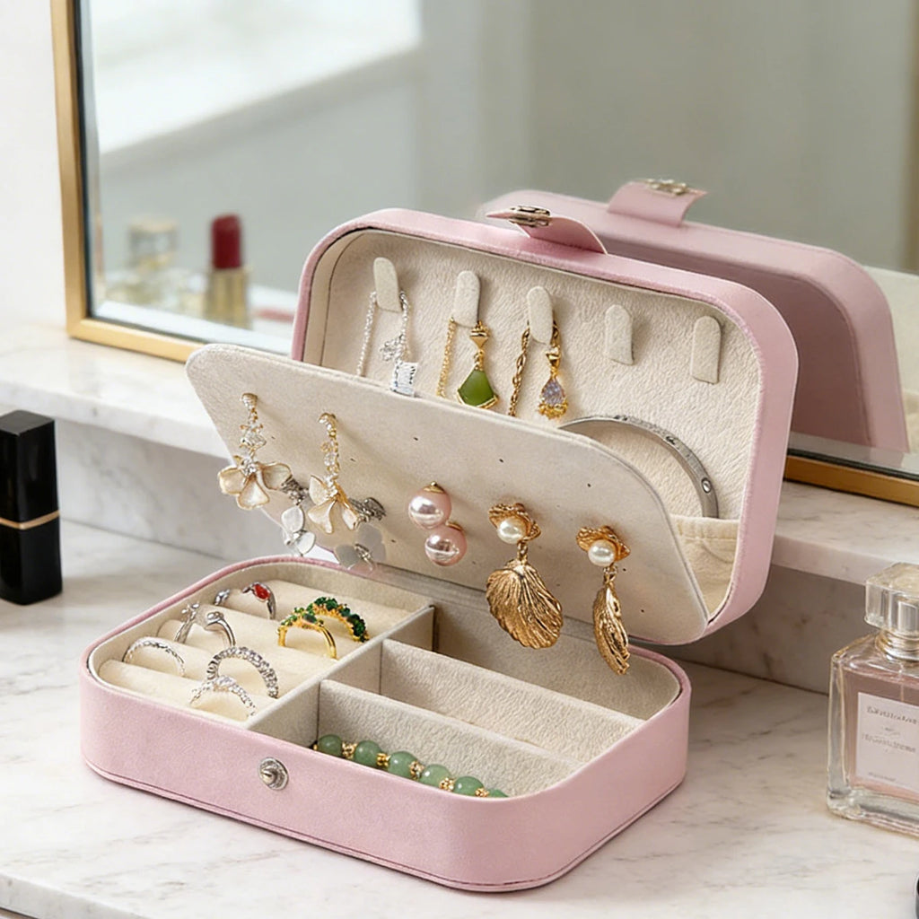 Boîte à Bijoux Portable Multi-Compartiments avec Doublure en Velours – Organisateur de Voyage