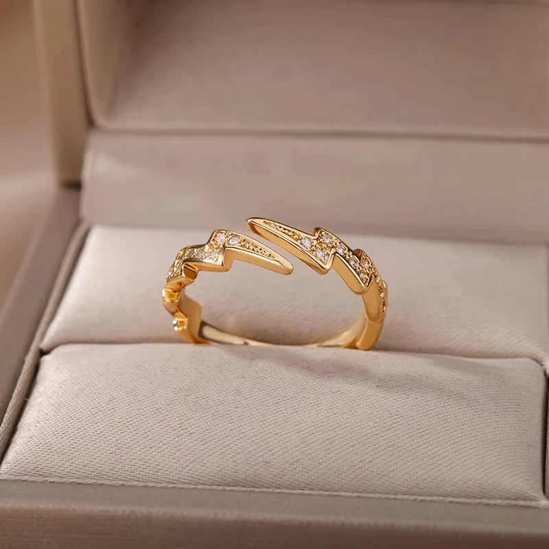 Bague Géométrique en Acier Inoxydable Couleur Or 18K – Zircon & Œil Protecteur