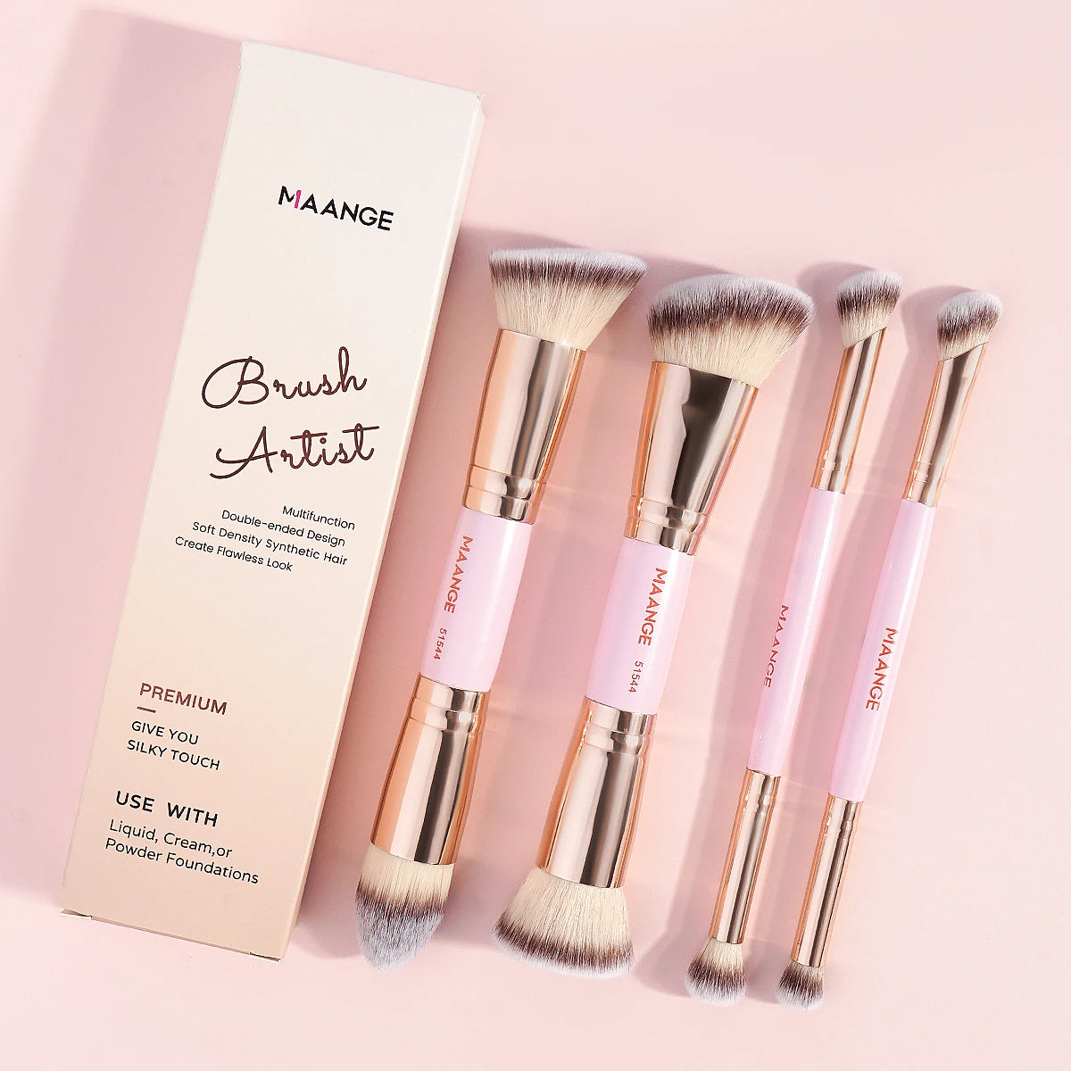 Ensemble de Pinceaux de Maquillage de Base – 4 Pièces avec Boîte