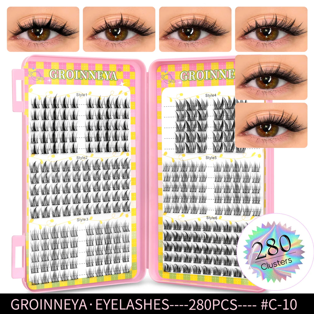 Eyelashes Clusters 320 pcs Natural Eyelash extension Cluster Lashes Volume Mixed Tray Lashes Cluster Natural Lashes