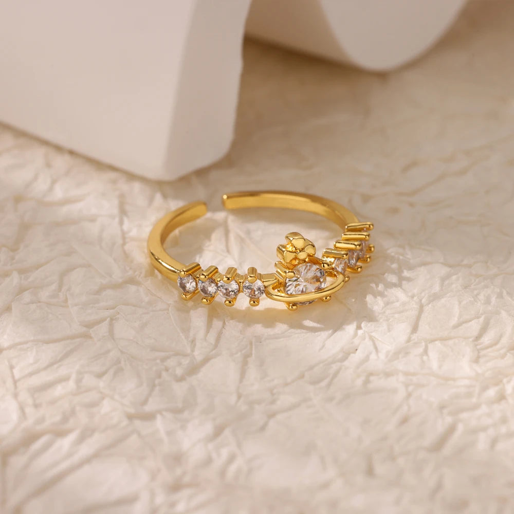 Bague Géométrique en Acier Inoxydable Couleur Or 18K – Zircon & Œil Protecteur