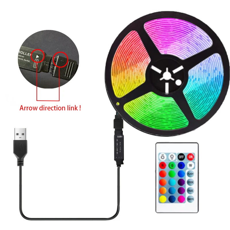 Bande Lumineuse LED RGB 5M – USB Multicolore avec Télécommande 24 Touches
