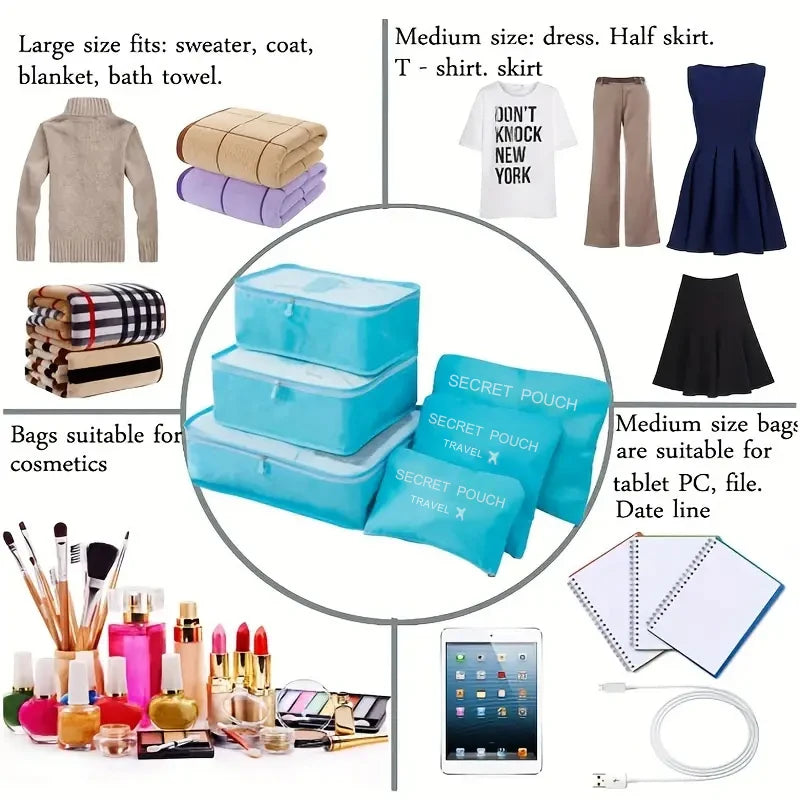 Ensemble de 6 Sac d'Espacement avec Fermeture Eclair, Grande Capacité, Pour Bagages, Vêtements