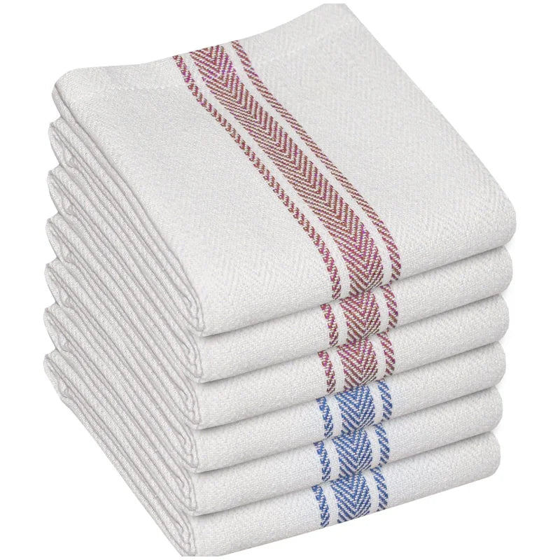 Lot de 6/8 Chiffons de Table Rayés Bicolores – Torchons de Cuisine Minimalistes en Coton Tricoté pour Nettoyage & Essuyage 45cm x 62cm