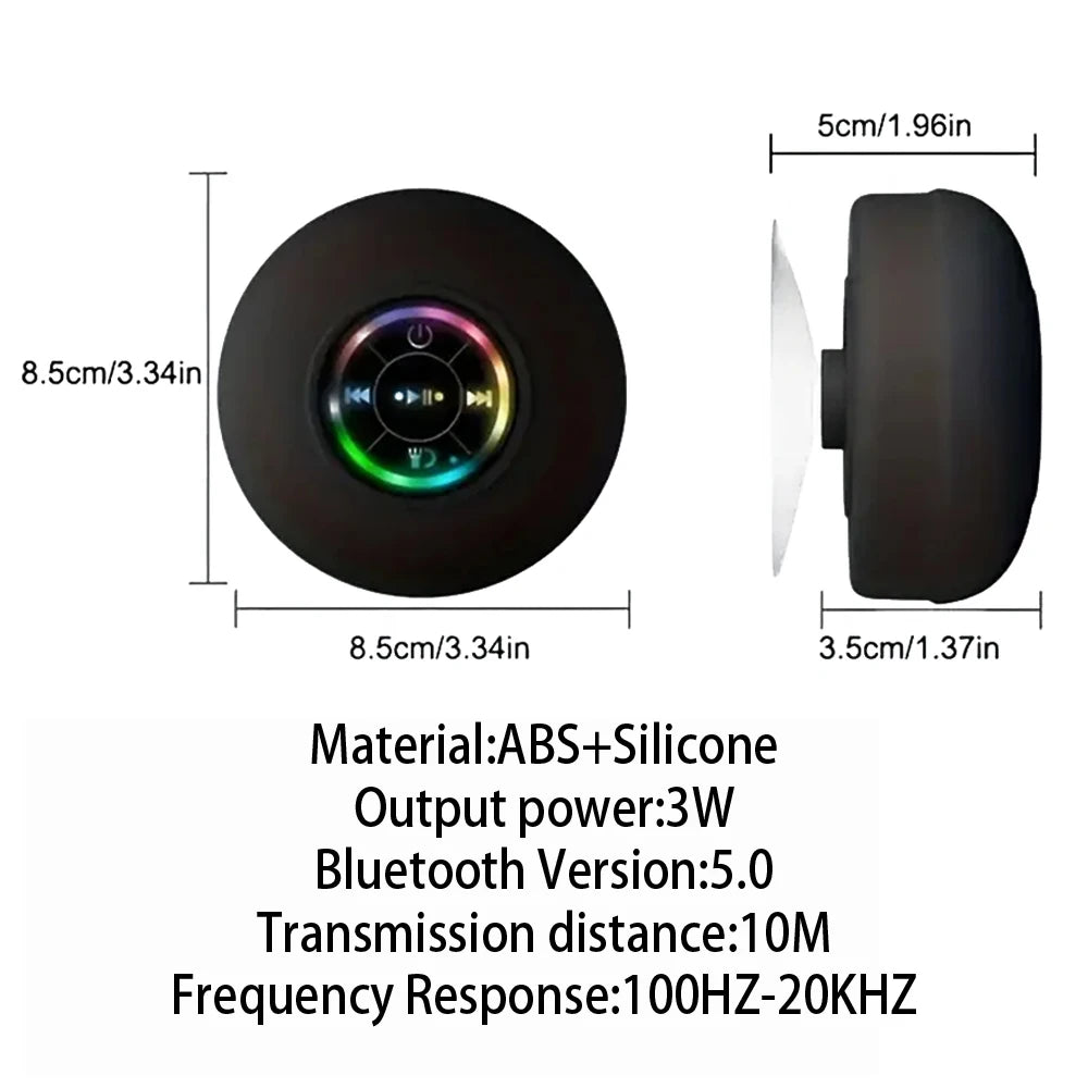 Haut-Parleur Bluetooth Portable Etanche IPX4 – Ventouse Intégrée & Lumière LED - Rechargeable par USB