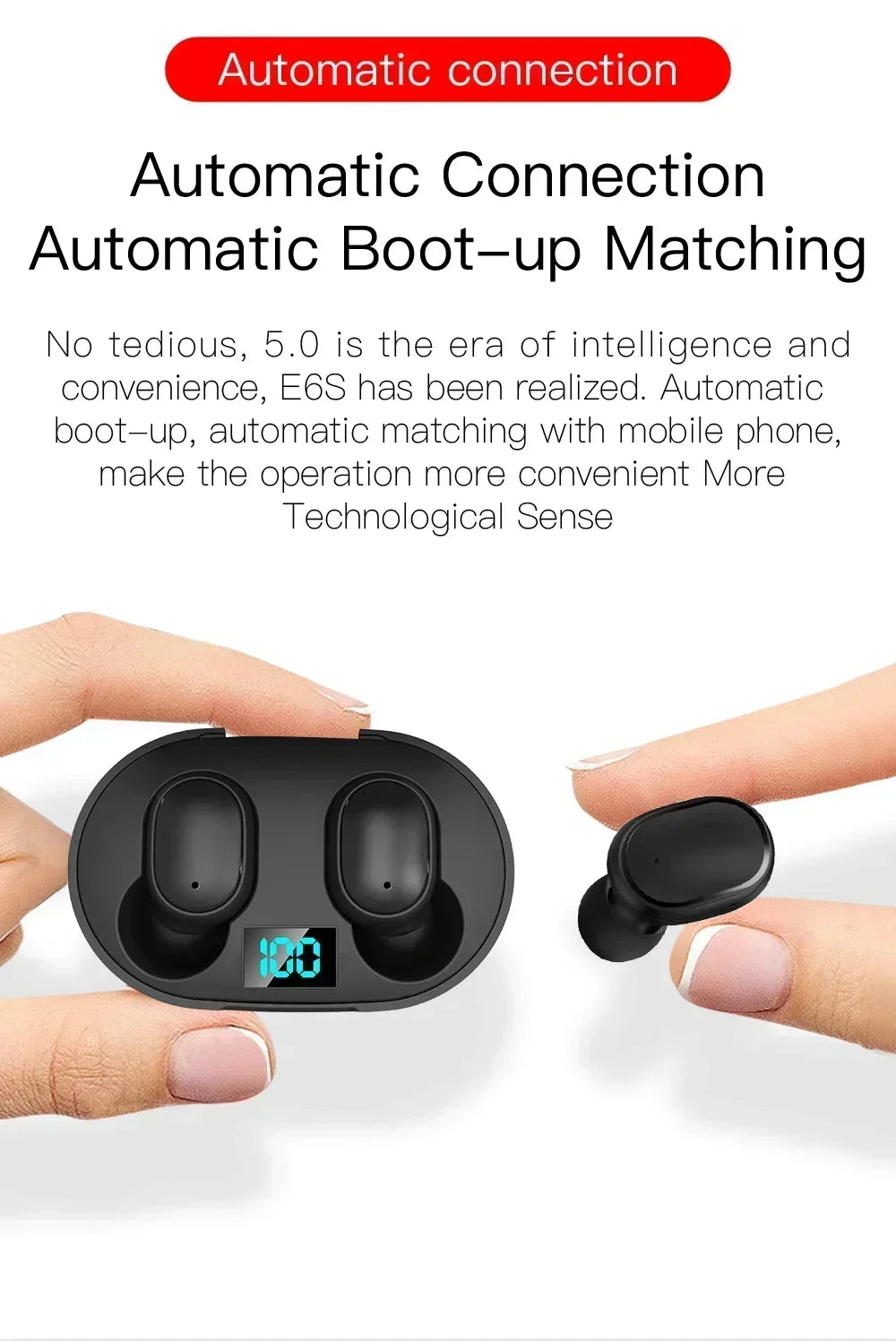 Écouteurs sans Fil Bluetooth E6S – TWS (True Wireless Stereo) avec Boîtier de Charge