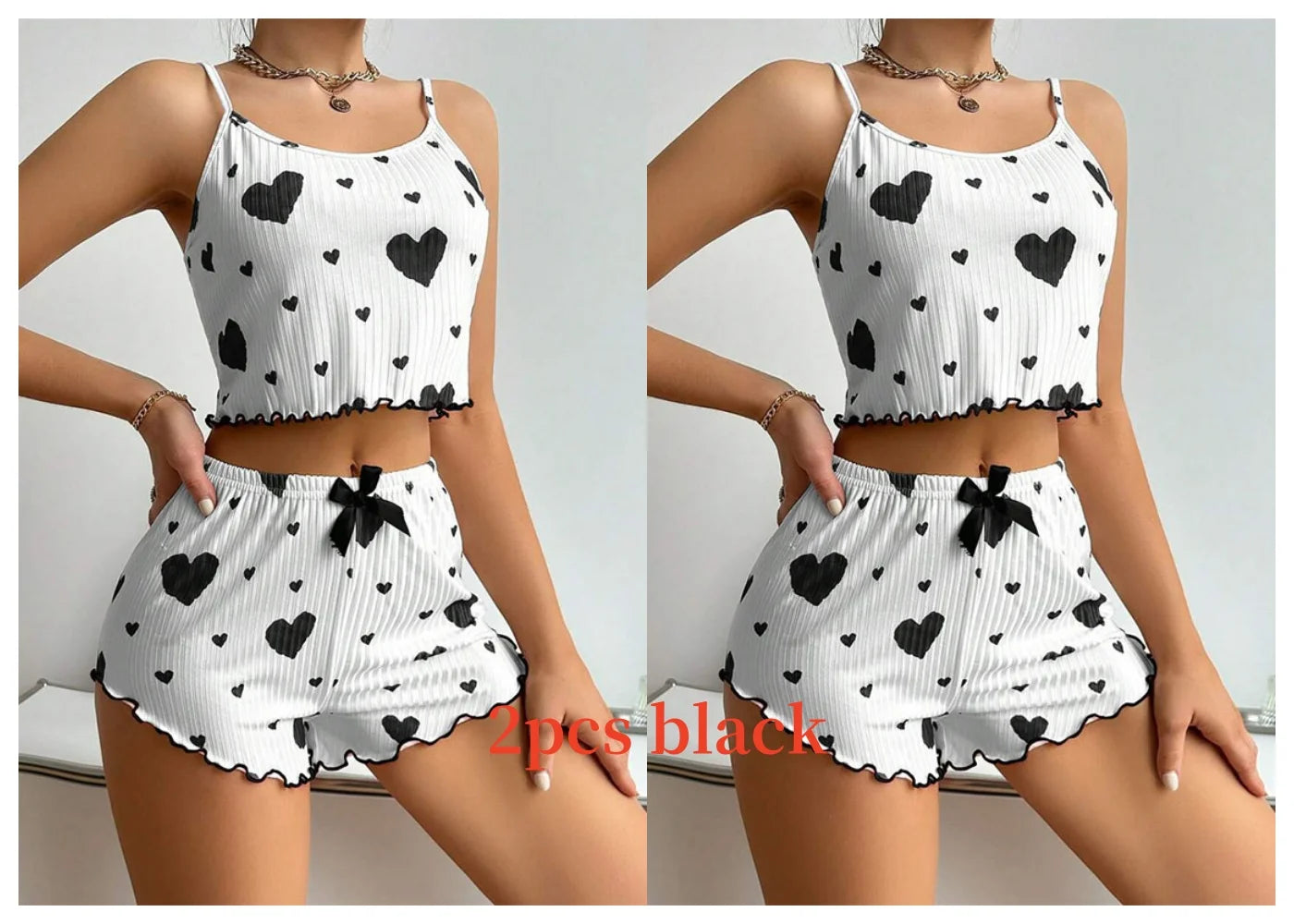 Ensemble de Pyjamas d’Amour pour Femmes – Vêtements de Nuit Courts 2 Pièces, Doux et Respirant