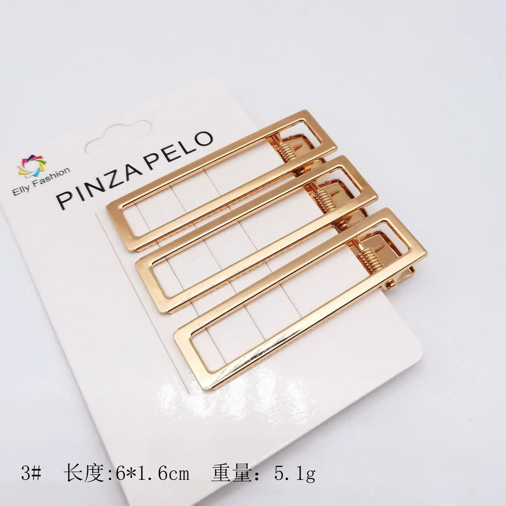 Set de 3 Pinces à Cheveux Métal Doré Style Coréen – Barrettes Ajourées pour Frange, Mèches & Coiffure Quotidienne