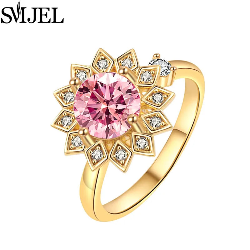 Bague Spinner en Cristal – Papillon & Tournesol, Bague Anti-Anxiété Rotative pour Femme, Bijoux Tendance