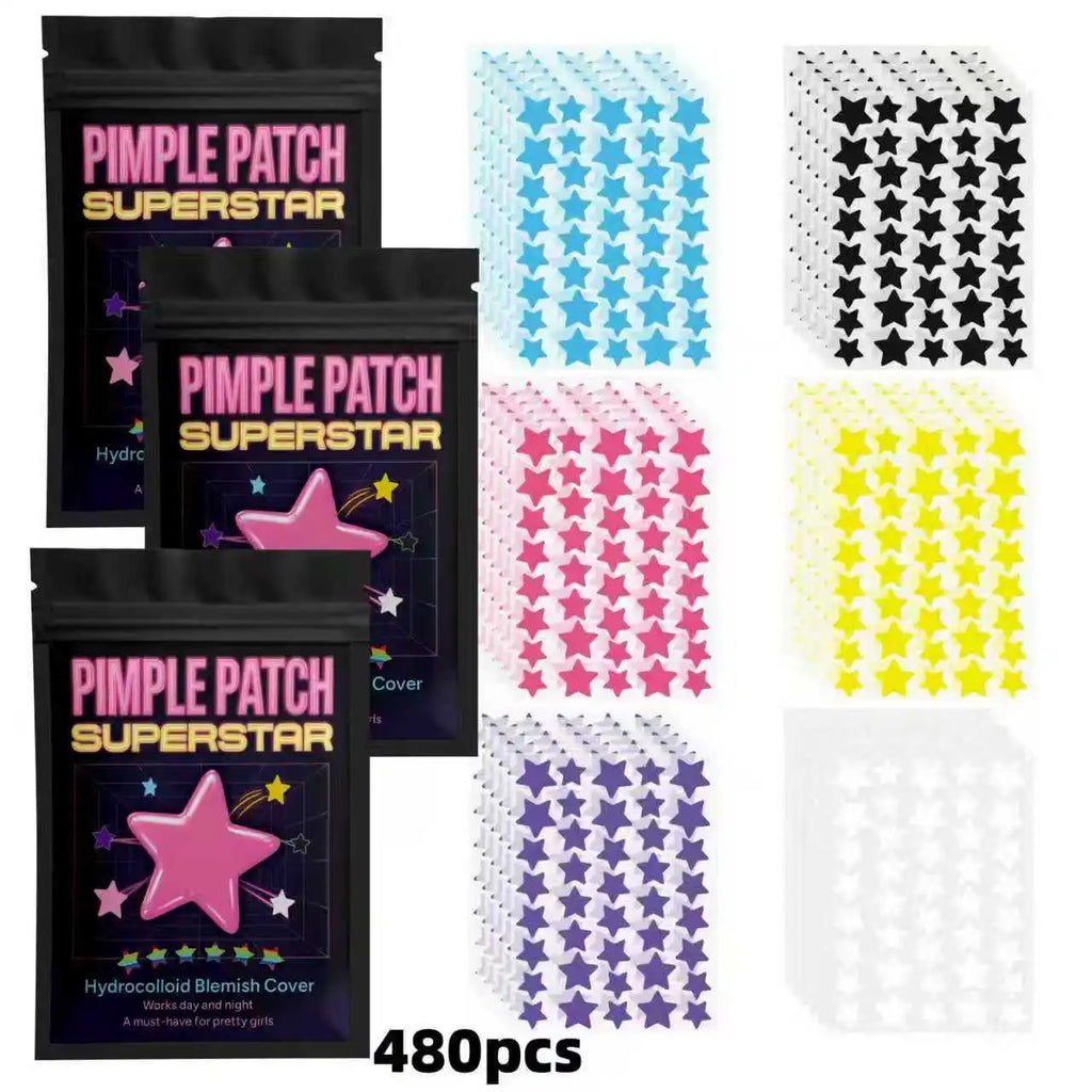 Patchs Anti-Acné Étoilés Multicolores – 480 pièces