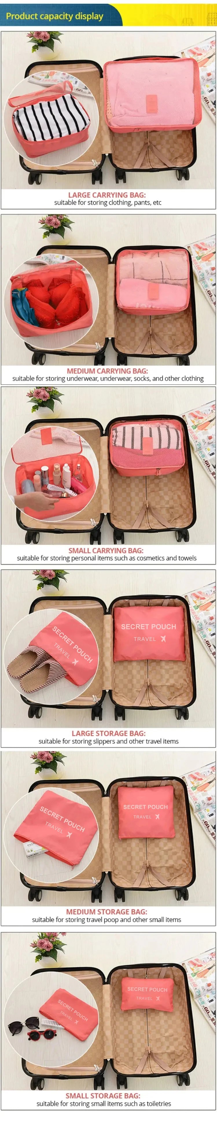 Ensemble de 6 Sac d'Espacement avec Fermeture Eclair, Grande Capacité, Pour Bagages, Vêtements