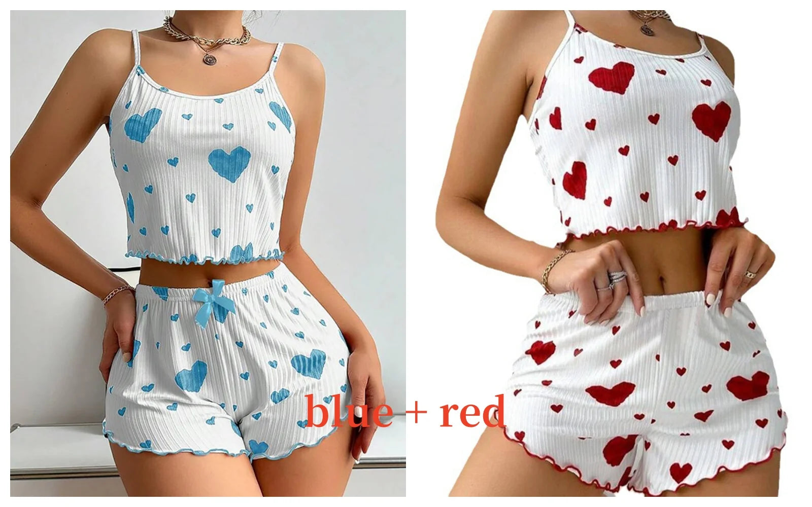 Ensemble de Pyjamas d’Amour pour Femmes – Vêtements de Nuit Courts 2 Pièces, Doux et Respirant