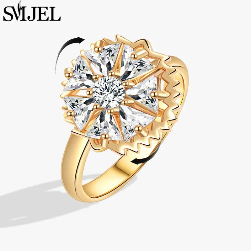Bague Spinner en Cristal – Papillon & Tournesol, Bague Anti-Anxiété Rotative pour Femme, Bijoux Tendance