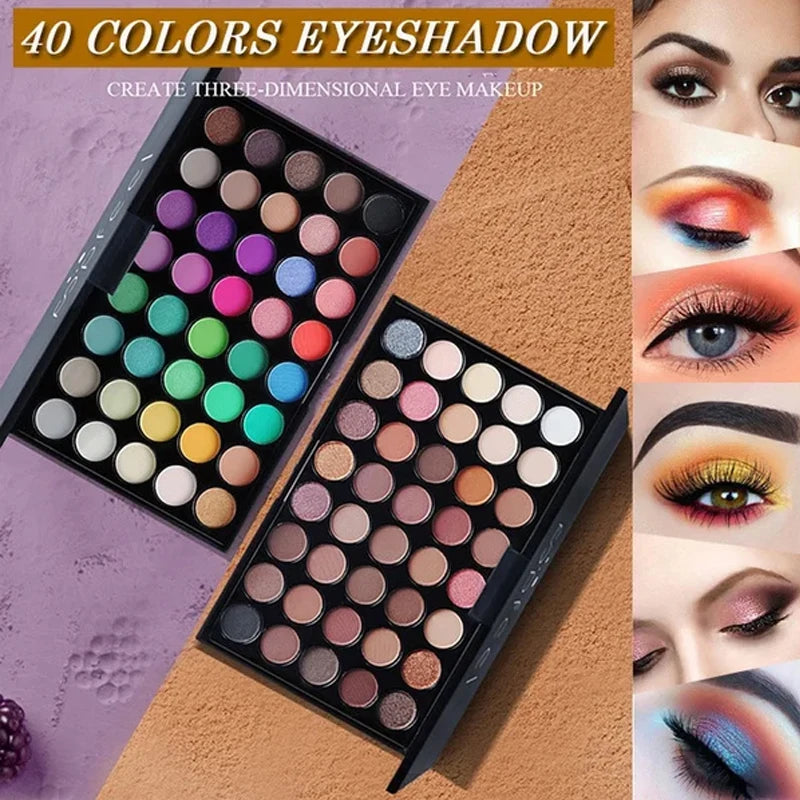 Palette de Fards à Paupières Pailletés – 40 Couleurs, Longue Durée et Étanche