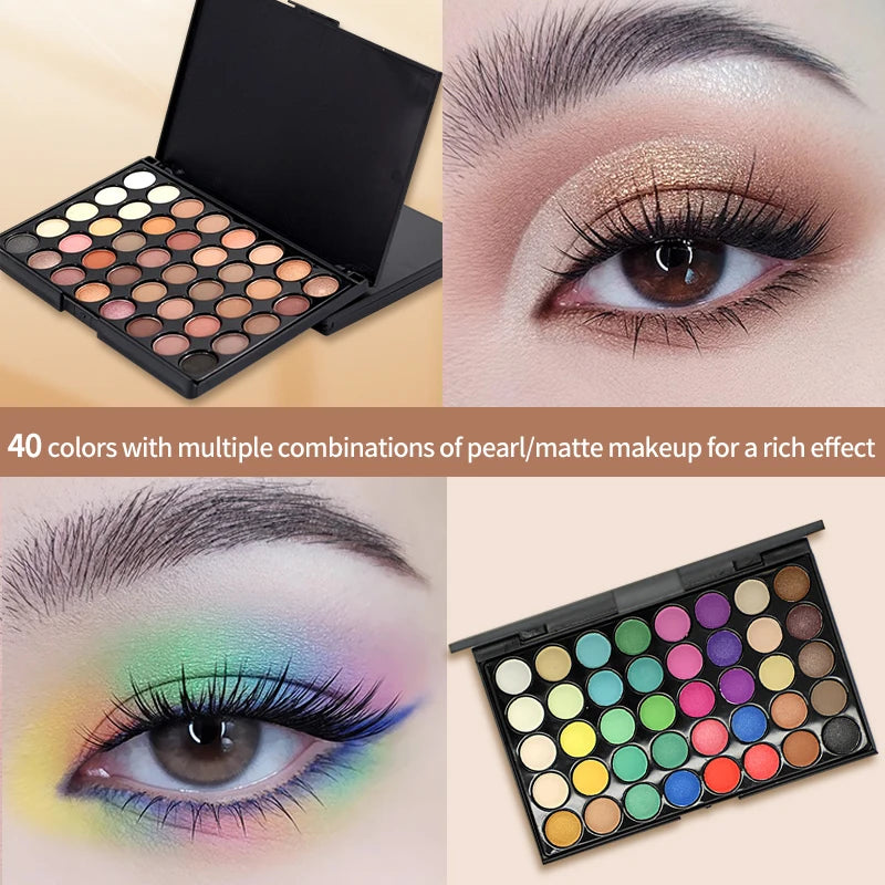 Palette de Fards à Paupières Pailletés – 40 Couleurs, Longue Durée et Étanche