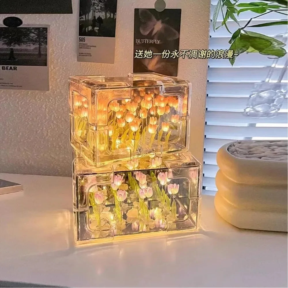 Lampe de Nuit DIY Cube – Fleur de Tulipe à Monter Soi-Même