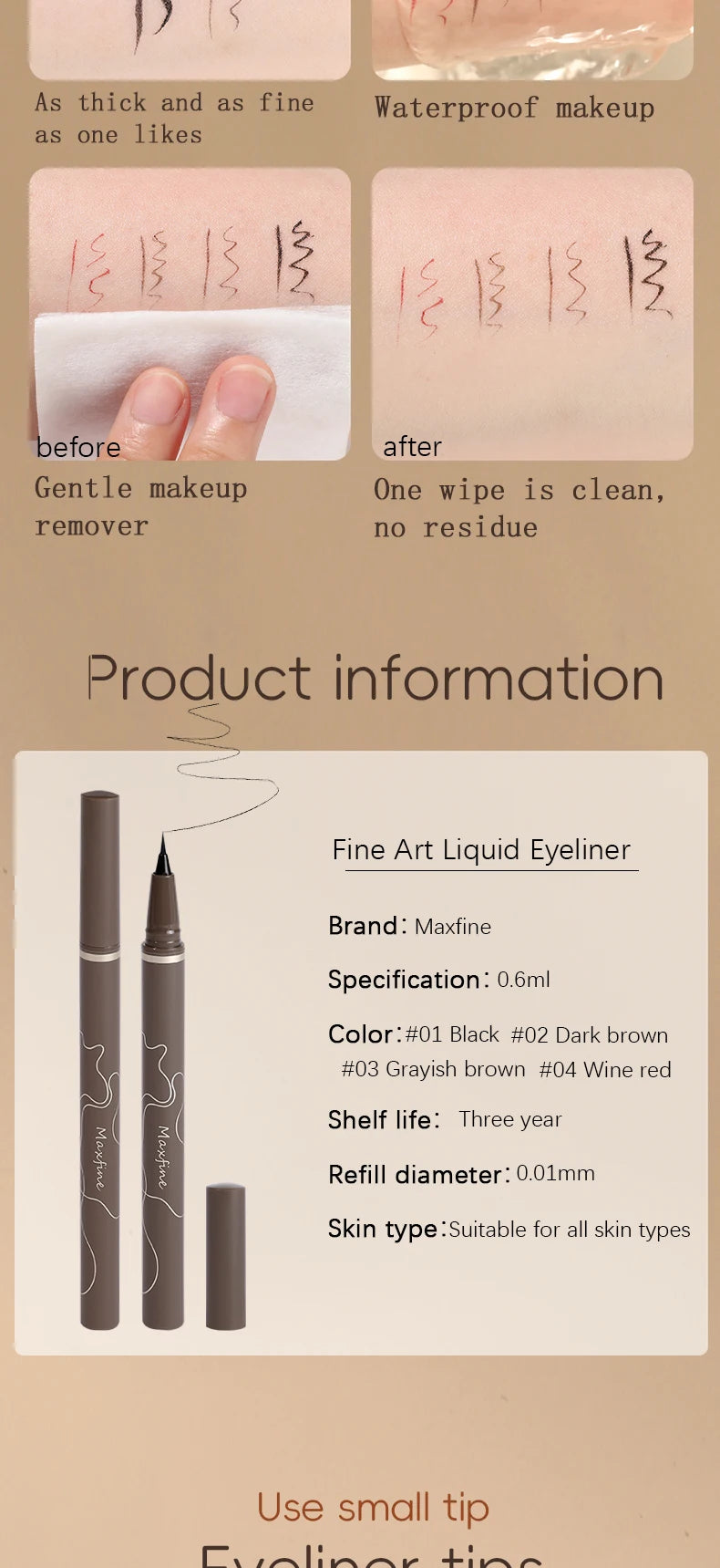 Stylo Eyeliner Imperméable – Pointe Très Fine, Séchage Rapide & Longue Tenue