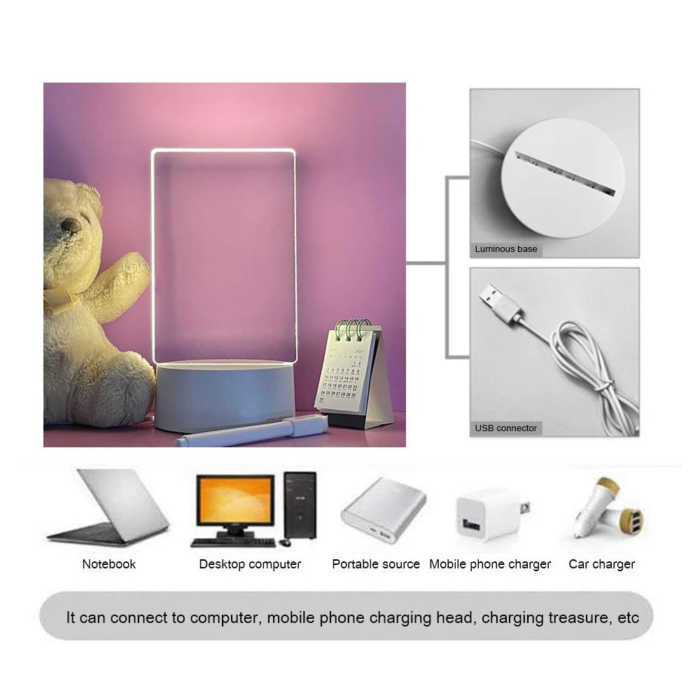 Tableau LED Lumineux Effaçable – Veilleuse USB Design & Mémo Créatif