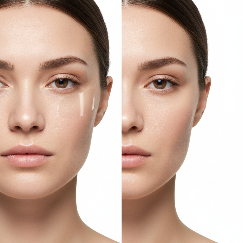 autocollant Invisible Lifting yeux et double menton ( il est comme un pencement rectangle ) – Autocollant Raffermissant et Amincissant , utiliser chez un coté du visage pour apparaitre la difference